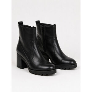Black Platform Ankle Boots Size 6.5 Round Toe Chunky Heel Grunge Punk Goth